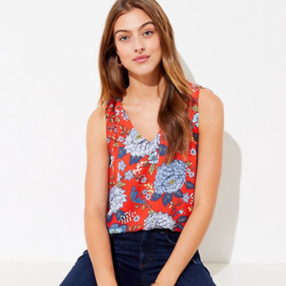 LOFT Mixed Media Sleeveless V-Neck Shell